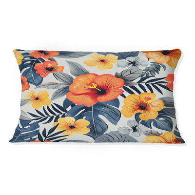 Coussin lombaire fleurs rouges et jaunes Midcentury