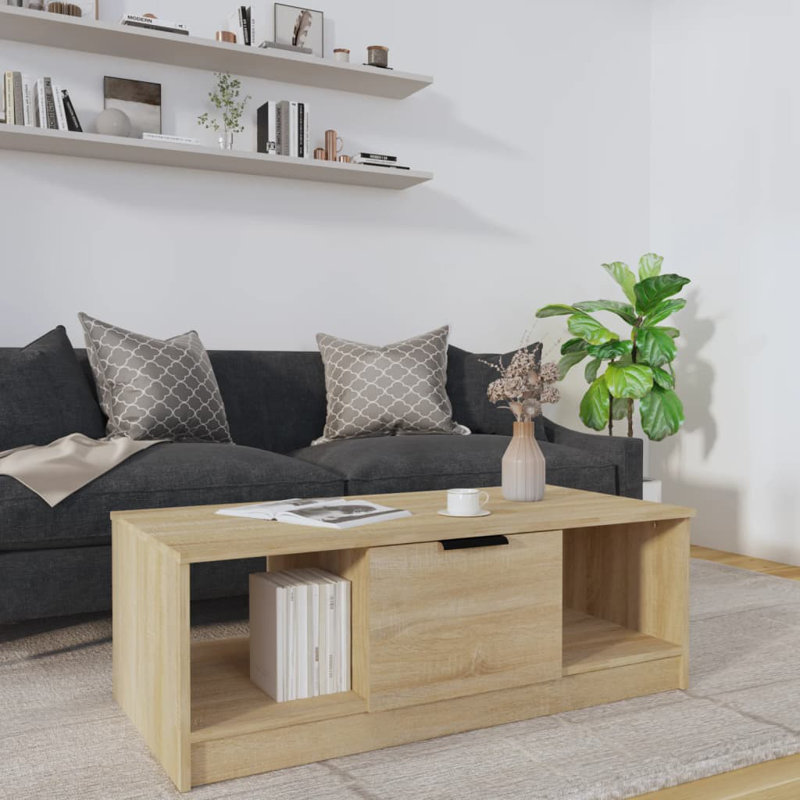Table basse simple avec rangement Kobain, Gris béton