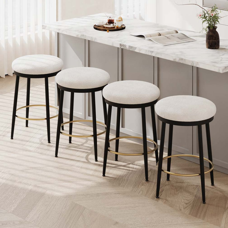 Tabouret de comptoir moderne 24,75 po Yamanda, Blanc, Ensemble de 4