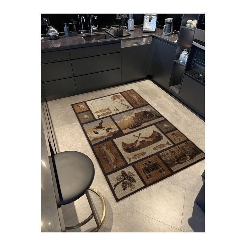 Tapis décoratif moderne à motif de poisson sauvage, Sous-tapis rectangulaire de 3 pi 3 po x 4 pi 11 po