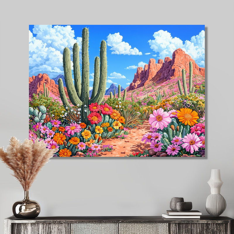 Désert fleuri en Arizona I - Arizona, art mural, H 34 po x l 44 po, Toile tendue, Ne s’applique pas