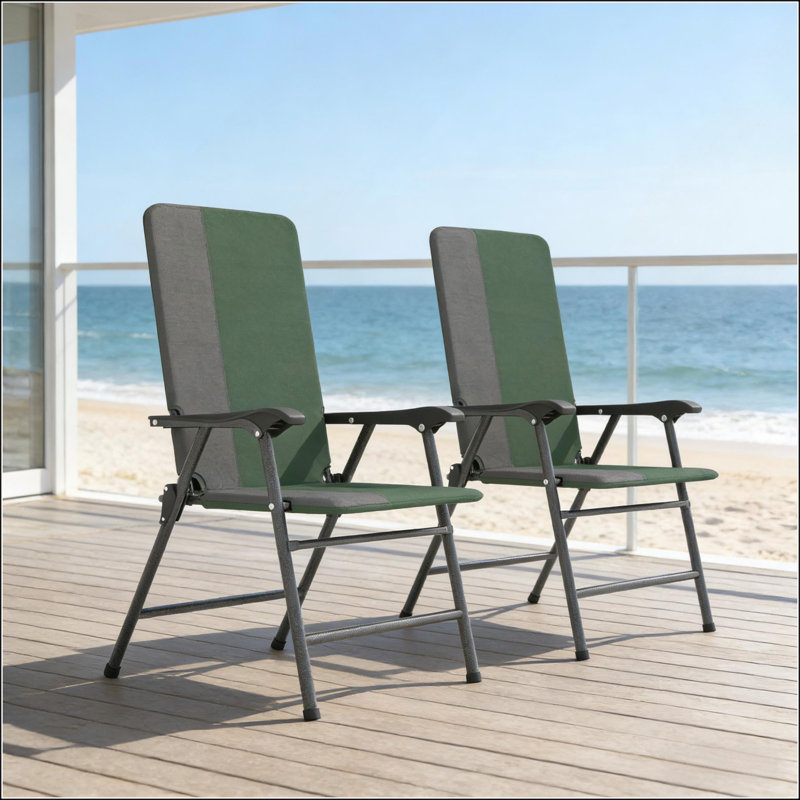 Ensemble de 2 chaises pliantes à dossier haut pour l'extérieur, confort et structure en acier durable pour le patio et le camping