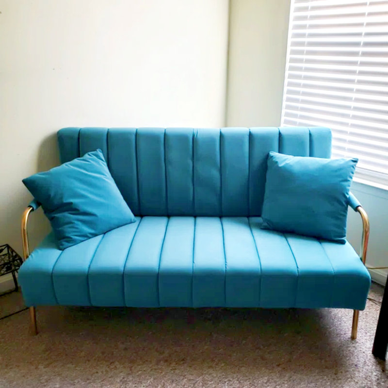 Kynnadi Twin 62'' Velvet Tufted Futon And Mattress, Turquoise Velvet