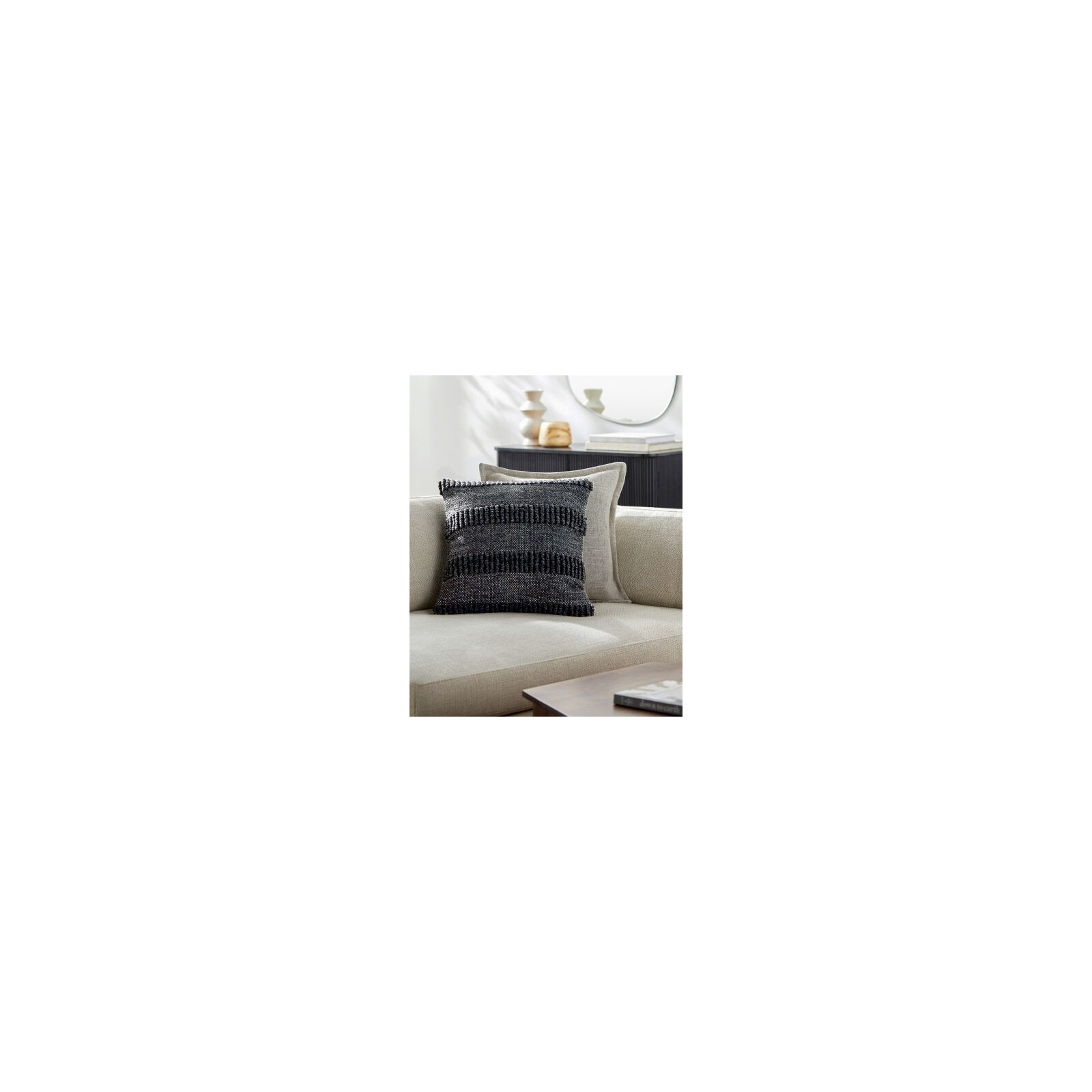 Fernan Striped Throw Pillow, Dark Gray, 18"H x 18"W, Polyester/Polyfill