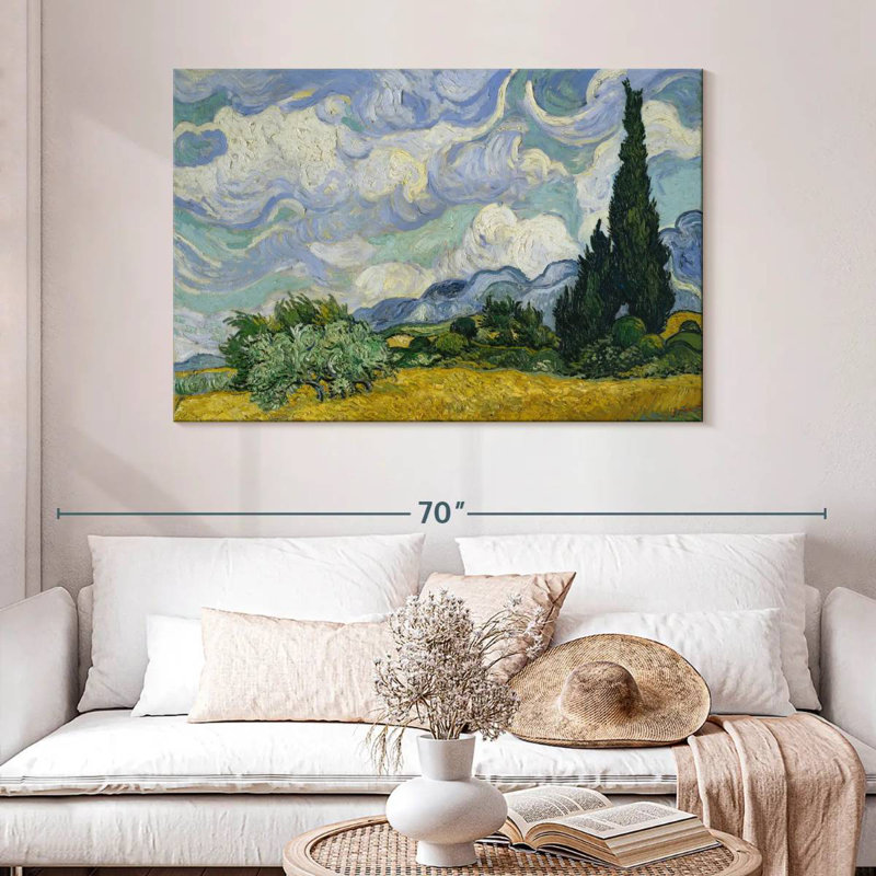 Alvord Wheat Field With Cypresses Painting, 32" H x 48" W