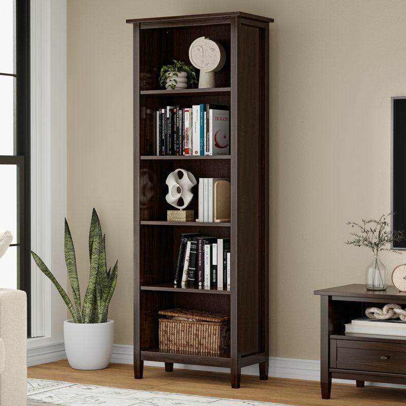 Warm Shaker 72"H Solid Wood Transitional 5-Shelf Bookshelf with Adjustable Shelves and Tapered Legs, Black