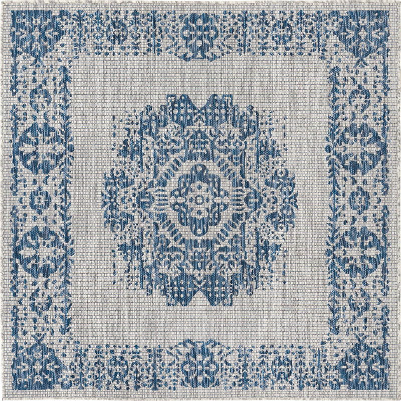Tapis oriental bleu / gris Cowell, Carré 5 pi 3 po