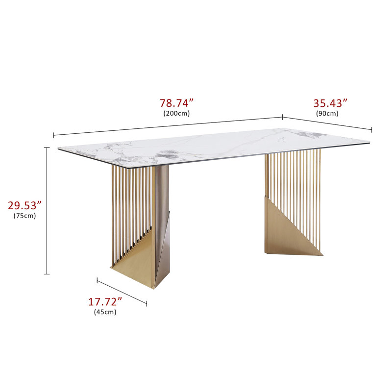 Table de salle à manger moderne 78,7 pouces avec plateau en ardoise et pieds en acier inoxydable