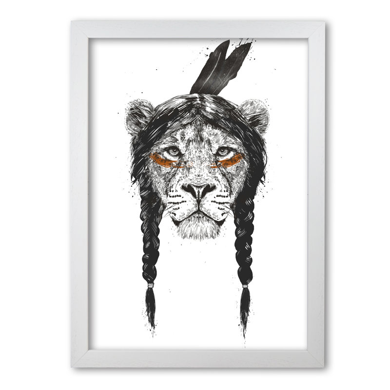 Warrior Lion by Mercedes Lopes Charro - Print, 42 cm H x 29.7 cm W x 5 cm D, White Grain