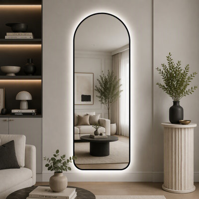 Arched LED Full-Length Mirror with Black Frame