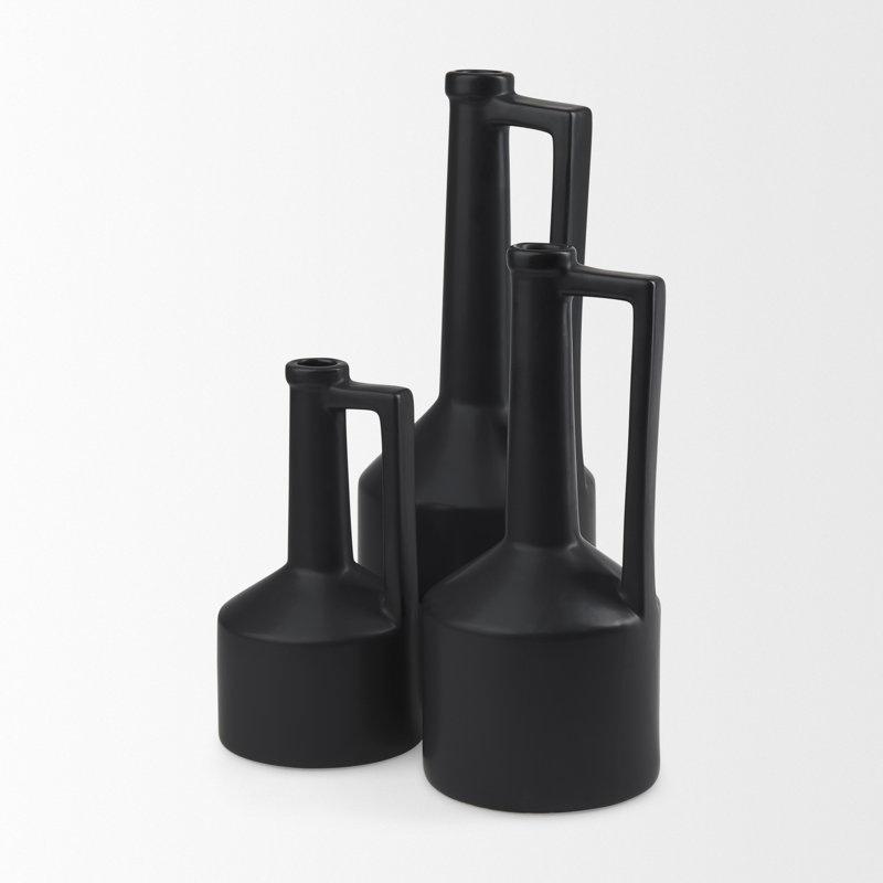 Alisme Ceramic / Porcelain Table Vase, 13" H x 6" W x 6" D, Matte Black