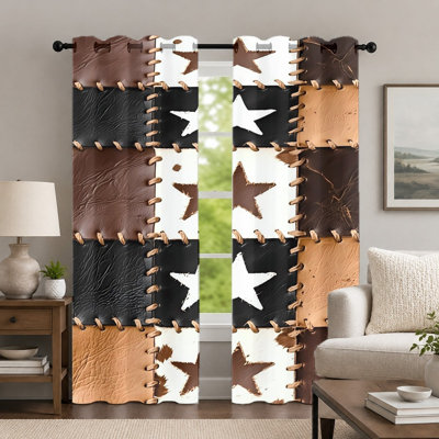 Rideaux en patchwork de style western (lot de 2), imprimé étoiles rustique, œillets à motifs rétro, décoration idéale pour la chambre ou le salon.