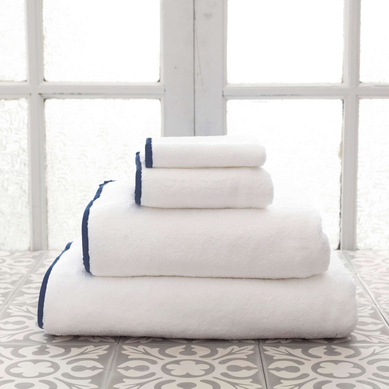 Signature Banded Washcloth, White/Indigo
