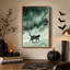 Chat noir marchant dans une toile murale d'Halloween de style aquarelle verte-1788263625