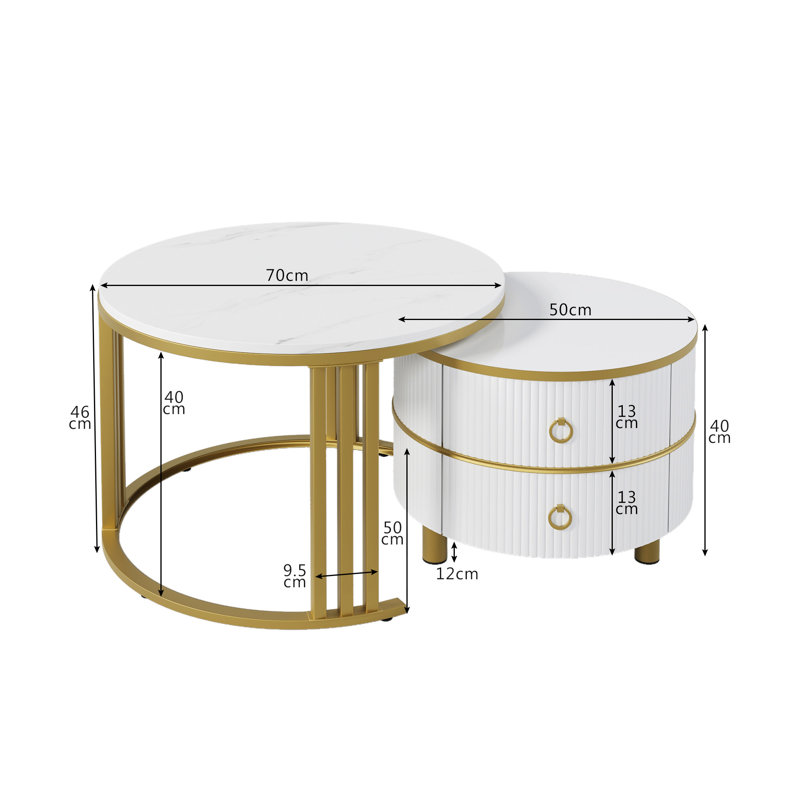 Agatia Frame Coffee Table with Storage, White, Gold/White