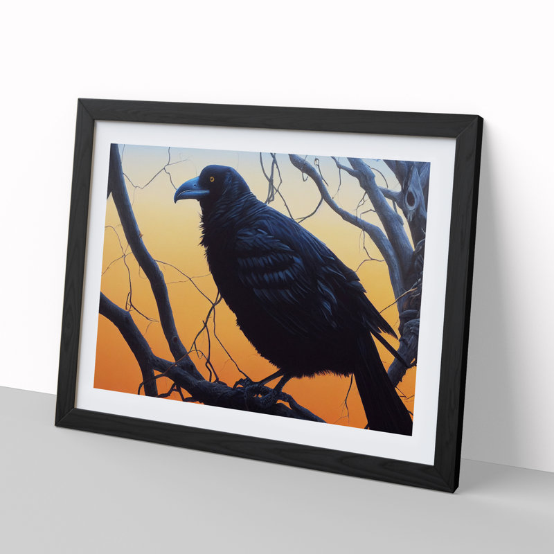 Remarkable Raven Bird - Single Picture Frame Painting, 46cm H x 64cm W x 2cm D, Black Framed