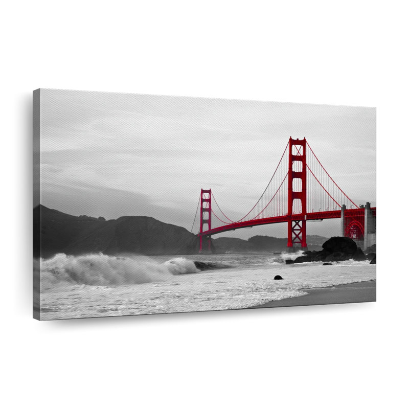 Impression sur toile Golden Gate Bridge Beach, L 26 po x H 39 po