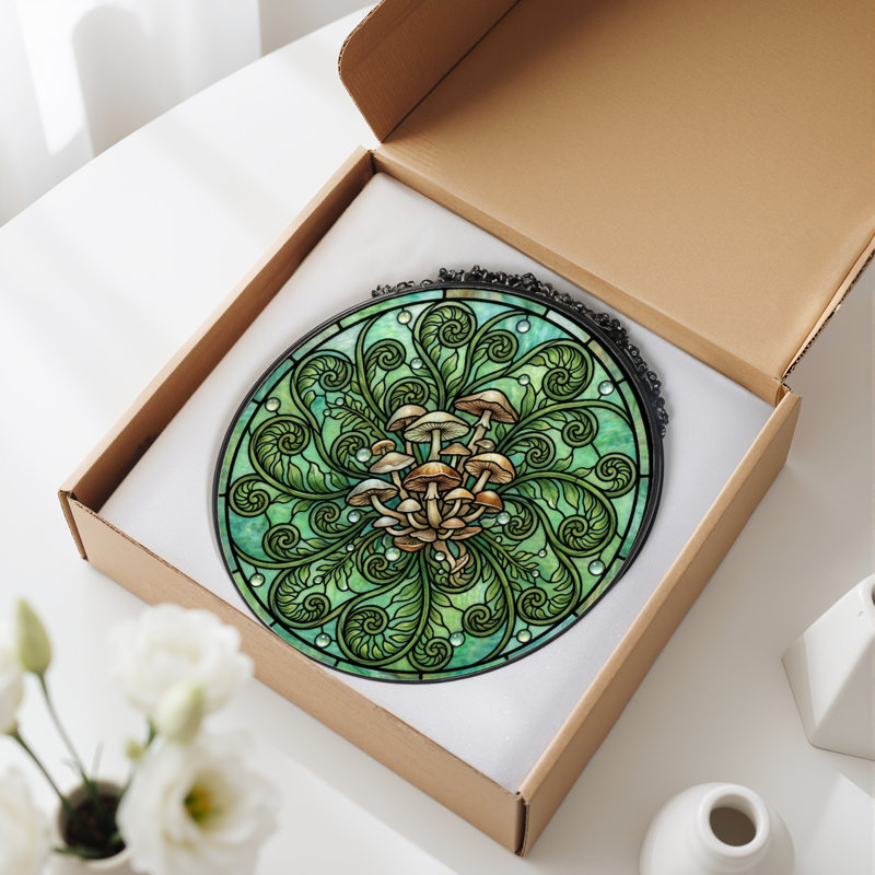 Panneau de vitrail Mushroom Mandala, 7,8 heures, H 7,8 po