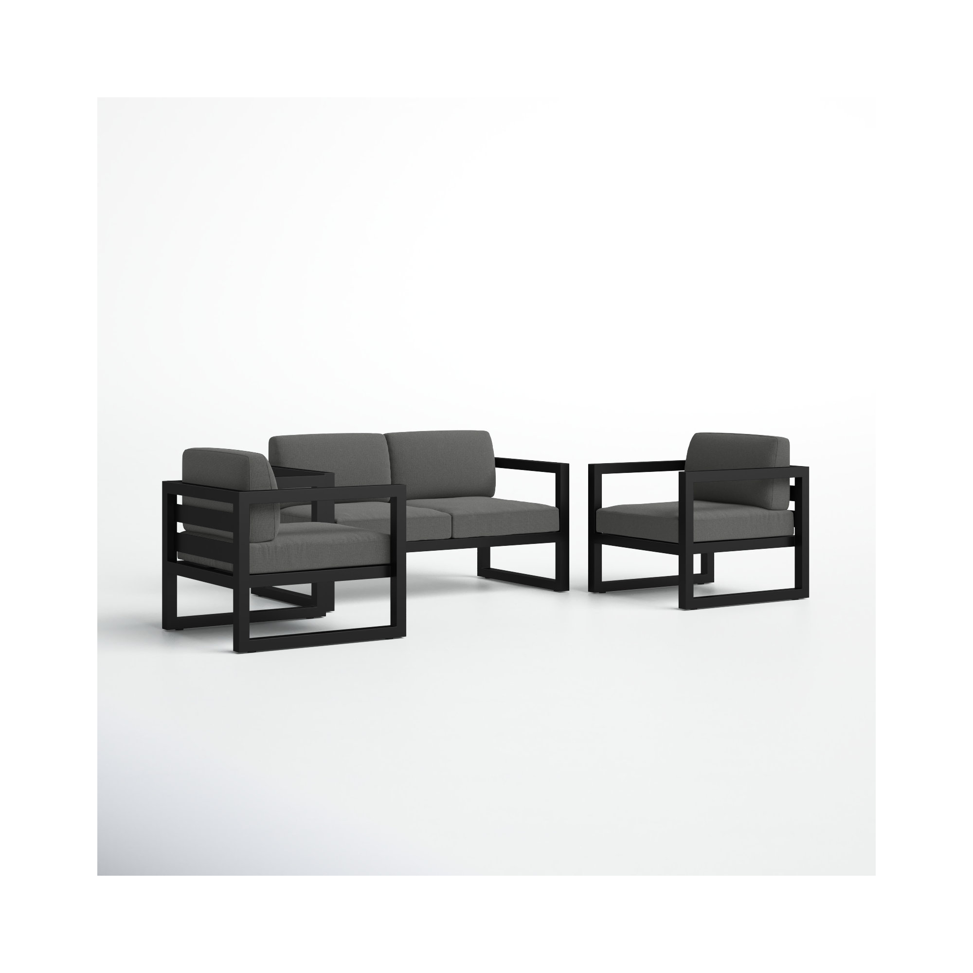Smith 3 Piece Sofa Seating Group with Sunbrella Cushions, Black, Canvas Charcoal