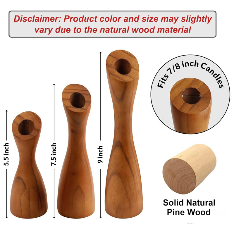 9'' H Wood Tabletop Candlestick, Brown