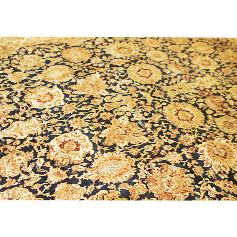Tapis bleu et crème noué à la main de haute qualité
