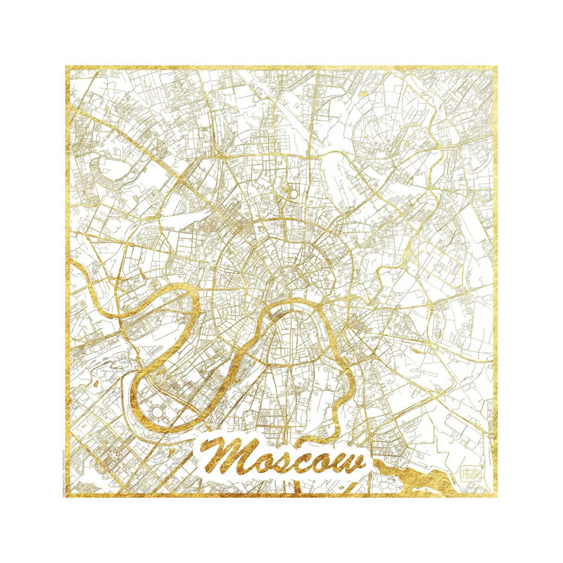 Moscow Leaf Urban Blueprint Map by Hubert Roguski - Wrapped Canvas Print, 30.48 cm H x 30.48 cm W
