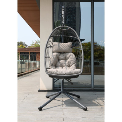 Fauteuil à œufs avec support et chaises de balançoire d'extérieur pliables en osier pour balcon de chambre avec coussins 350Lbs