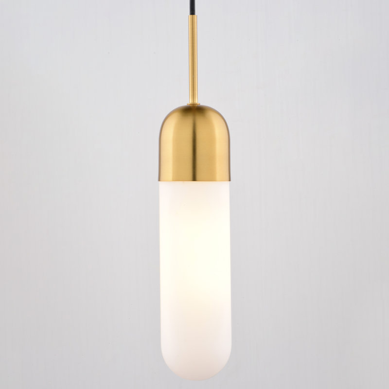 Treveion Contemporary Mini Pendant Ceiling Light White Pill Glass, Antique Gold