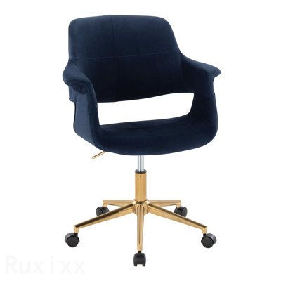 Gold Metal & Blue Velvet Vintage Flair Mid-Century Modern Office Chair