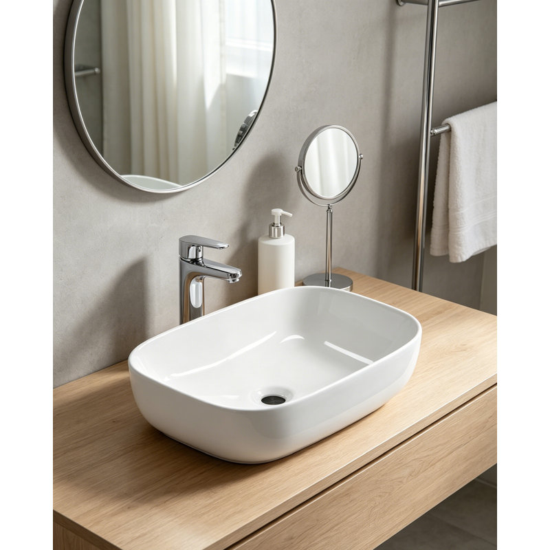 Petit lavabo vasque de salle de bain au-dessus du comptoir en céramique de porcelaine blanche