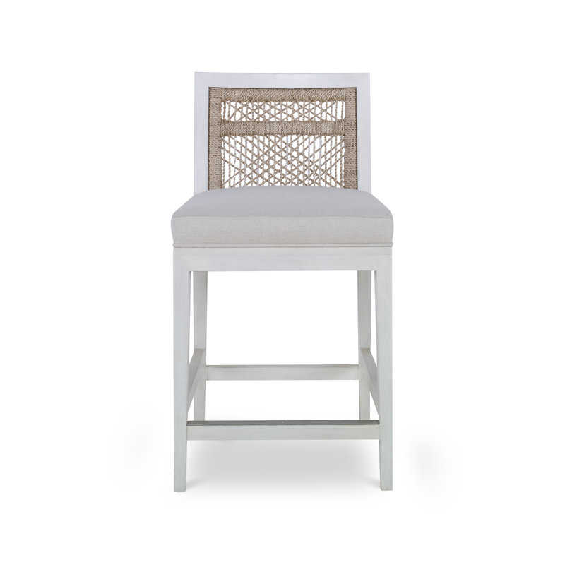 Curate Upholstered Stool with Solid Wood Frame, Off White