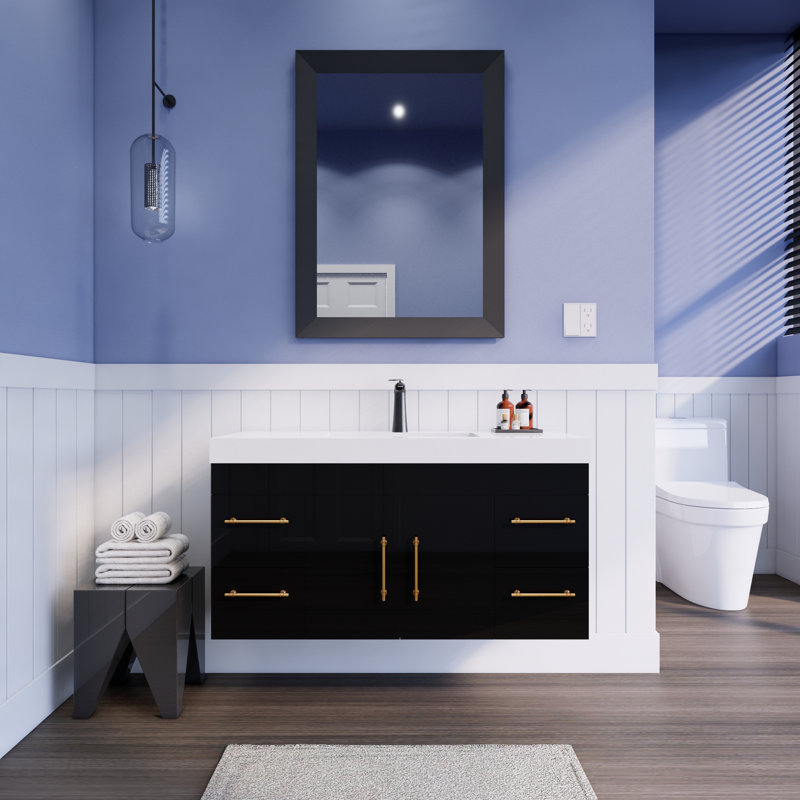 Lissy Spring 48" Wall-Mounted Single Bathroom Vanity Set, Gloss Black