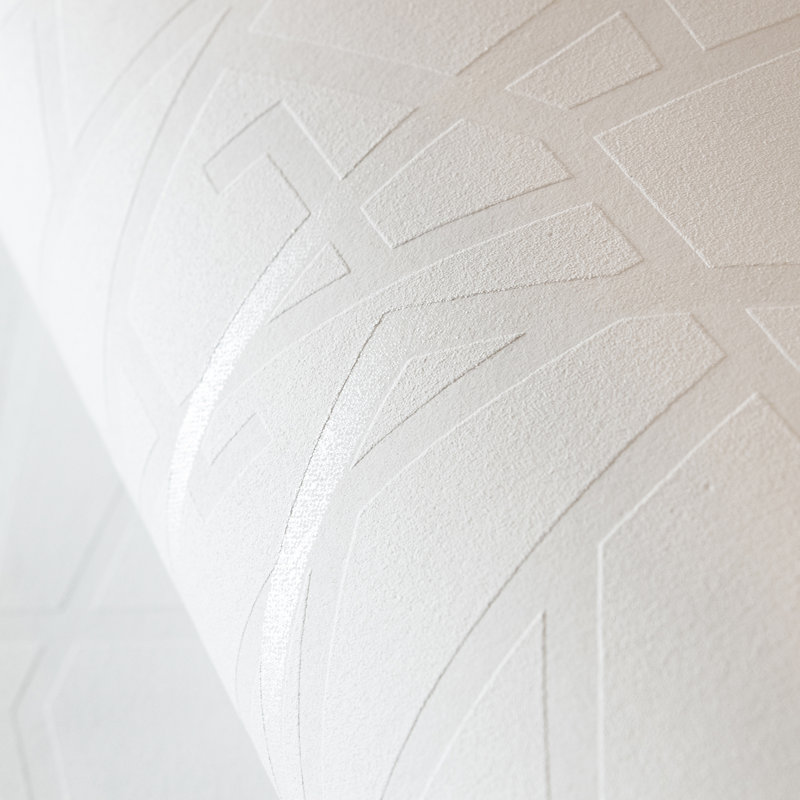 Slow Living Metallic Geometric Lines Wallpaper Roll , Ivory White