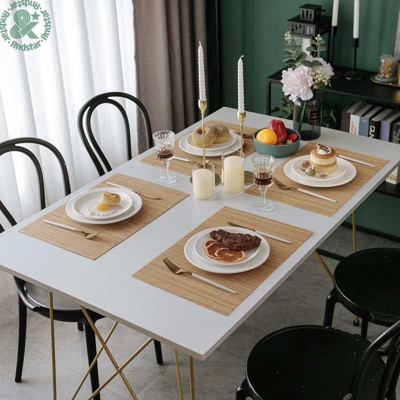 Napperons pour table de salle à manger, ensemble de 4 napperons en bambou, napperons résistants aux taches et à la chaleur, napperons durables et robustes pour table de cuisine
