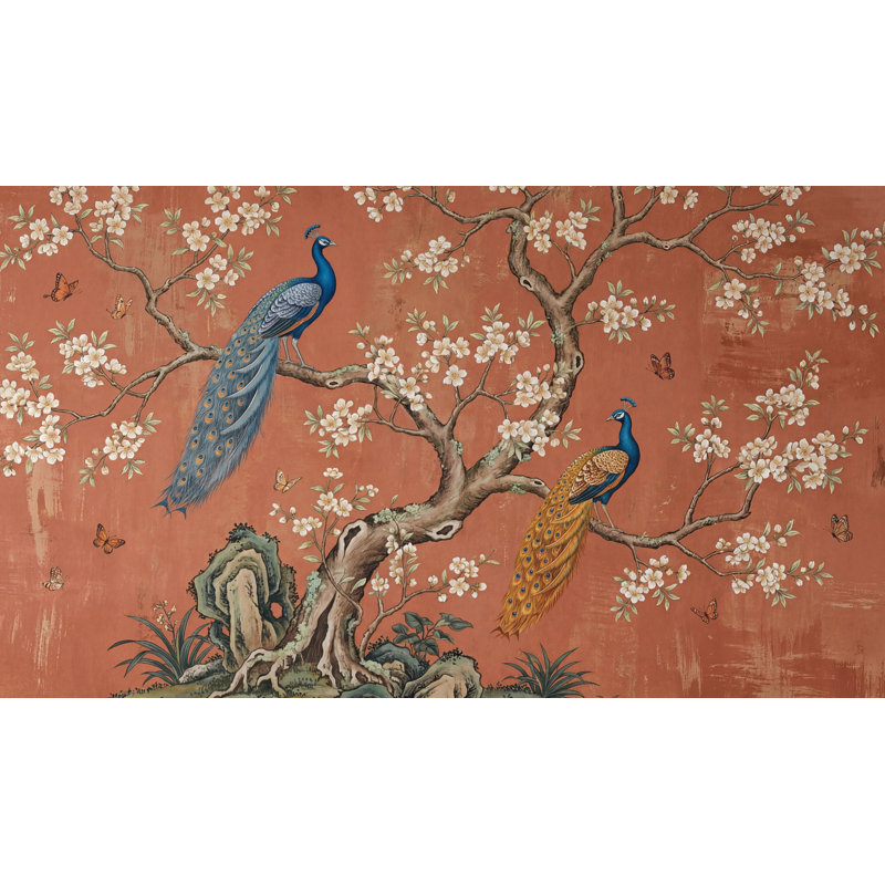 Adhésif mural Peacocks, 160 po x 108 po, Peler et coller
