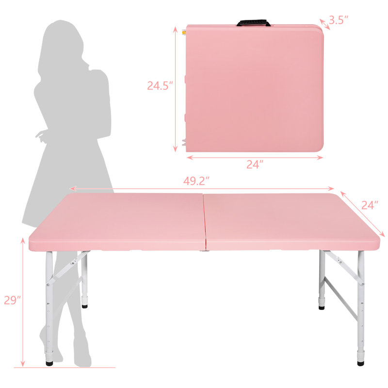 Pink Camping Folding Table 4Ft. Suitable For Indoor & Outdoor Fun. 135Kg Max Weight Load. Foldable With Fixed Grip Effortless Transport. Smooth And Waterproof Tabletop. Stable Triangular Design.