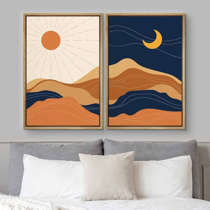 Sun & Moon Desert - ensemble de 2 reproductions, Cadre naturel flottant, H 24 po x l 32 po x P 1,5 po