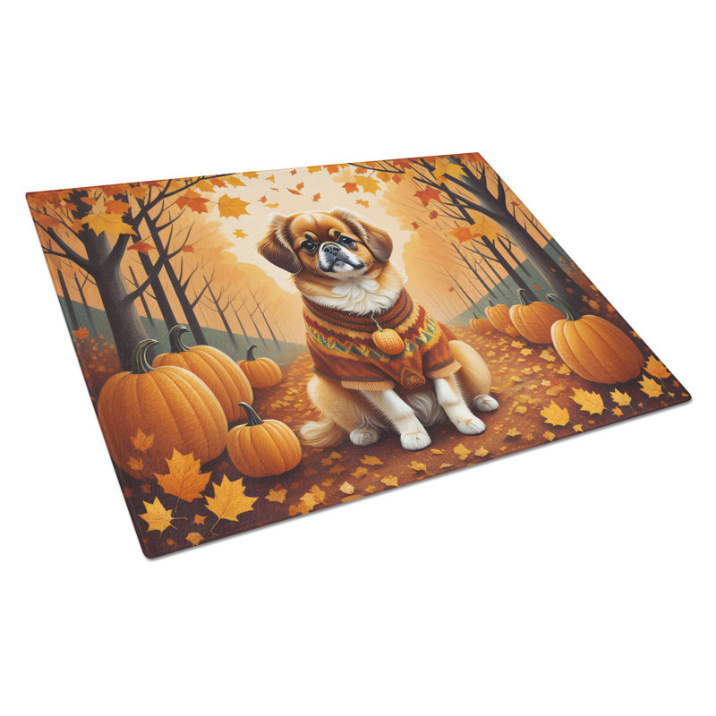Tibetan Spaniel Fall Glass Cutting Board Large