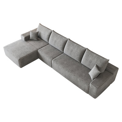 Compression Sectionals, 135 Inch Grey Corduroy Modern L Shape Home Couch