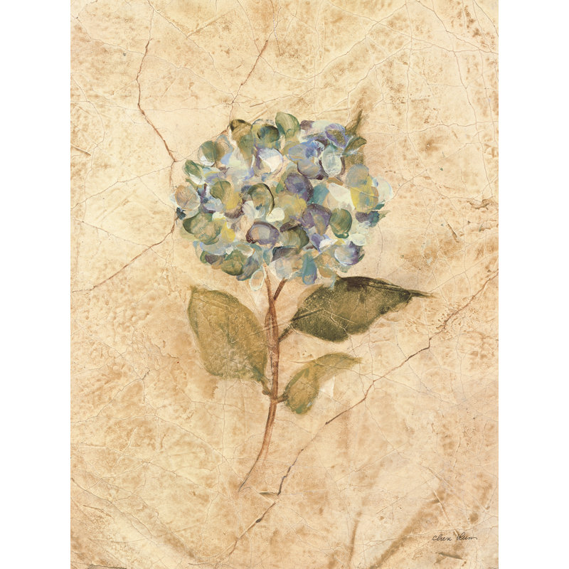 Hortensia sur toile de lin craquelée par Cheri Blum - reproduction, H 48 po x l 36 po, Non, Reproduction avec cadre noyer