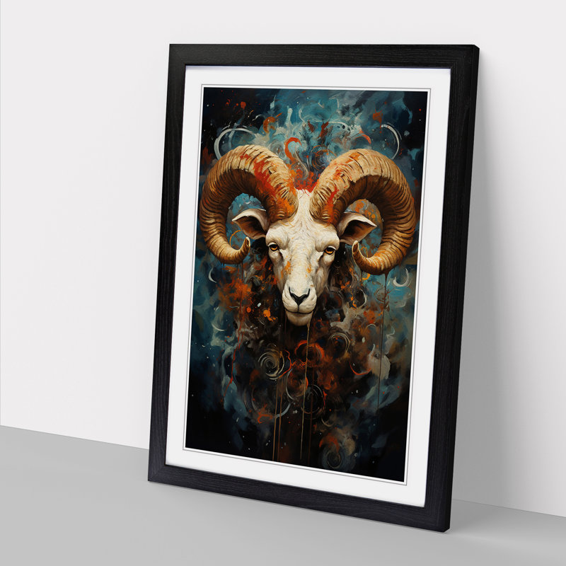 Aries Zodiac Expressionism - Framed Print, 46cm H x 34cm W x 2cm D, Black Framed