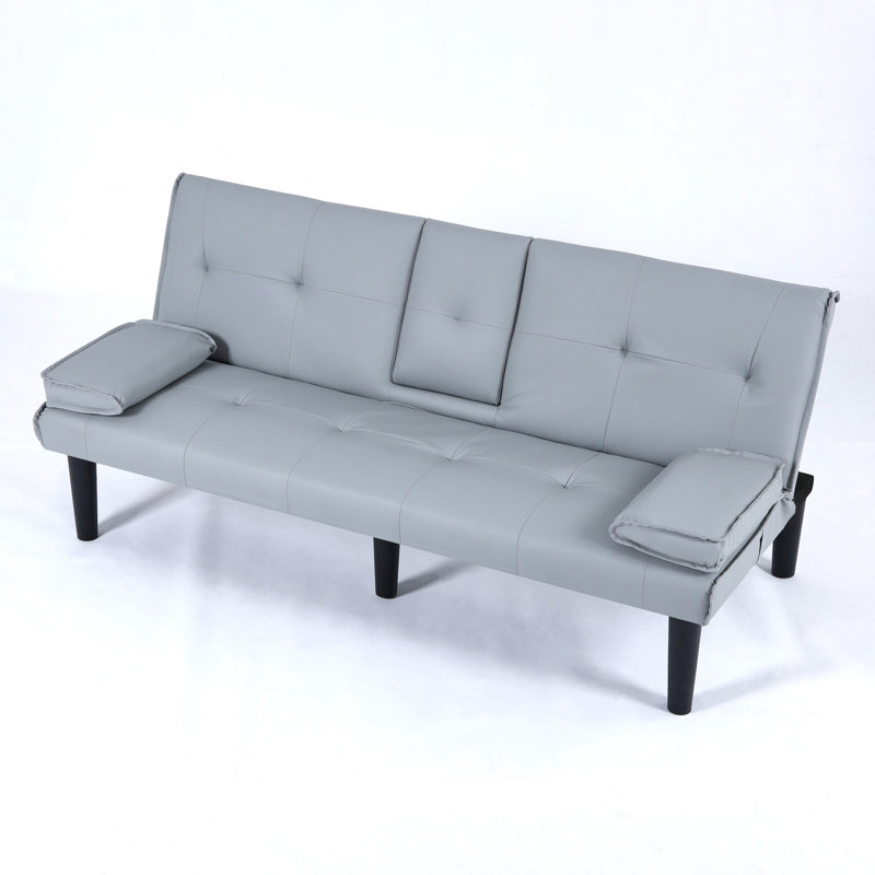 Faux Leather Sofa Bed With Adjustable Backrest, Light Gray