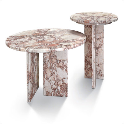 Ensemble de tables basses gigognes en marbre naturel (2 pièces), rondes φ70cm et 45cm, finition polie, table de salon, pierre naturelle, marbre véritable, marbre véritable
