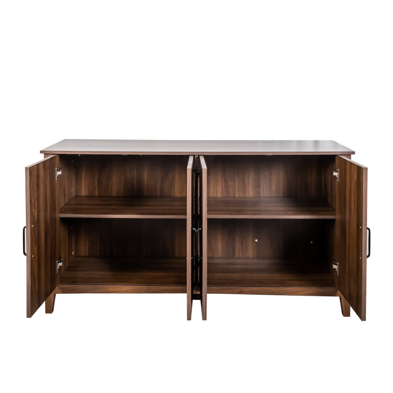 Armoire au fini noyer avec 4 portes et tablettes ouvertes - Fonctionnelle pour le bureau, la chambre à coucher, le salon, le rangement, la salle de séjour sur pied, la pièce idéale, le bureau