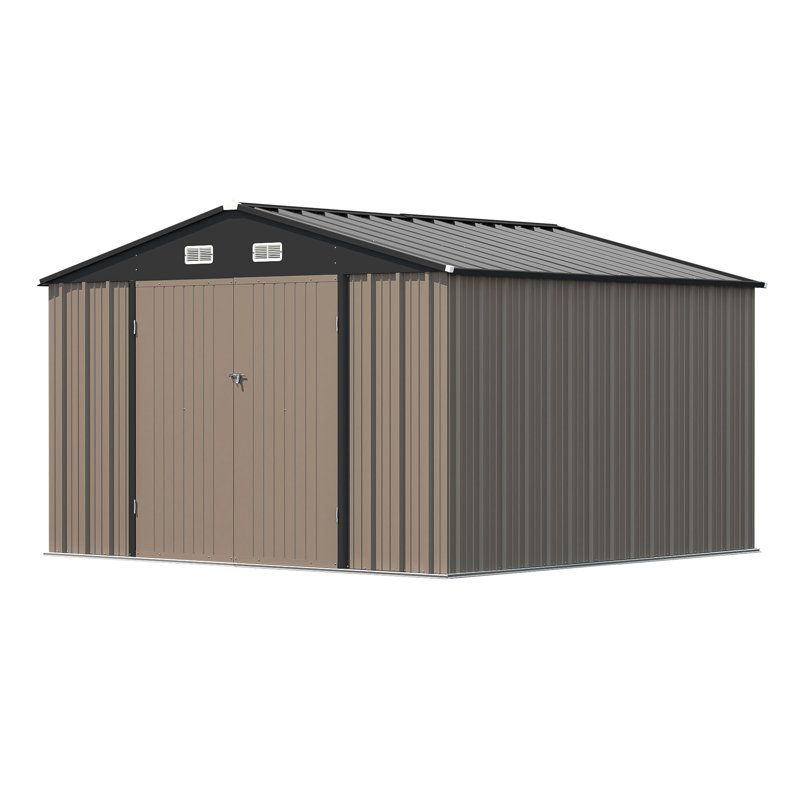 10 ft. W x 10 ft. D Metal Storage Shed, Black/Brown