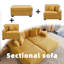Ensemble de canapé-lit modulaire rembourré 4 pièces en velours côtelé orange avec fauteuils et repose-pieds amovibles-73798812