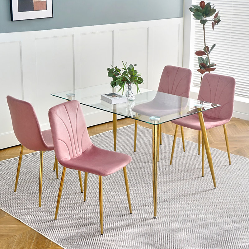 Modern Simple Dining Chair With Metal Legs Set Of 4, Gold, Black