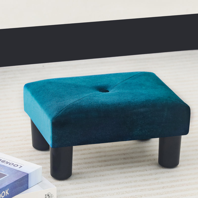 Repose-pieds carré en velours de 10,6 po Cebrail, Velours bleu