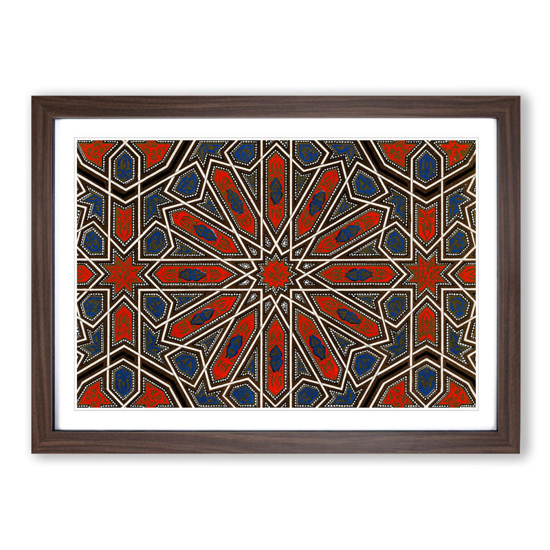 Antique Illustration In Orange And Blue by Owen Jones - Single Picture Frame Print, 33cm H x 45cm W x 2cm D, Walnut Framed