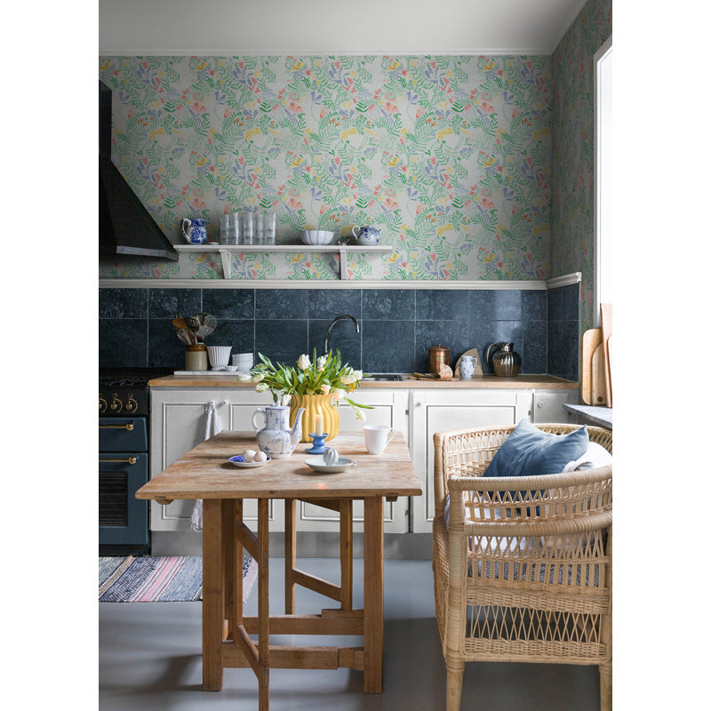 Rouleau de papier peint L 33 pi x l 20,9 po Kathryn, Rose / vert